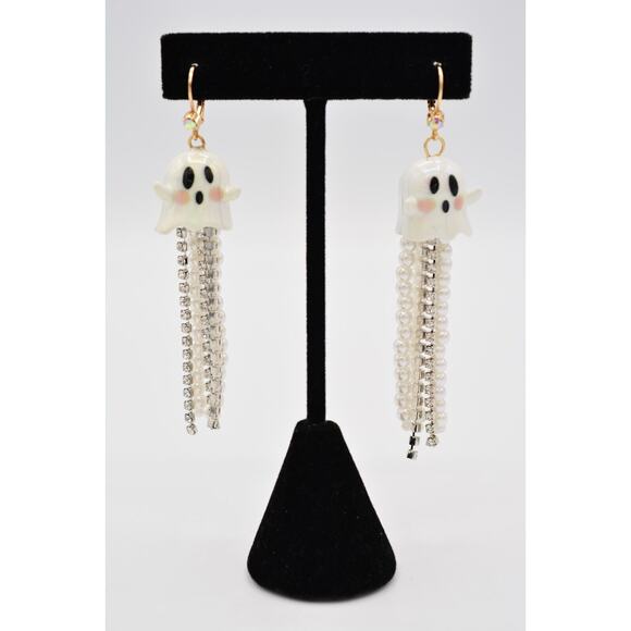 Betsey Johnson Ghost Earrings Halloween Glow In The Dark Dangle Pearl NWOT BinAO - Picture 1 of 12
